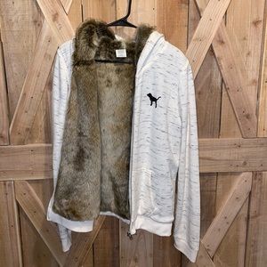 PINK size L faux fur lined hoodie with zipper